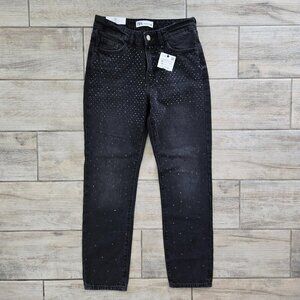 NWT Zara The Slim Rhinestone Black Studded Jeans Slim Fit 2